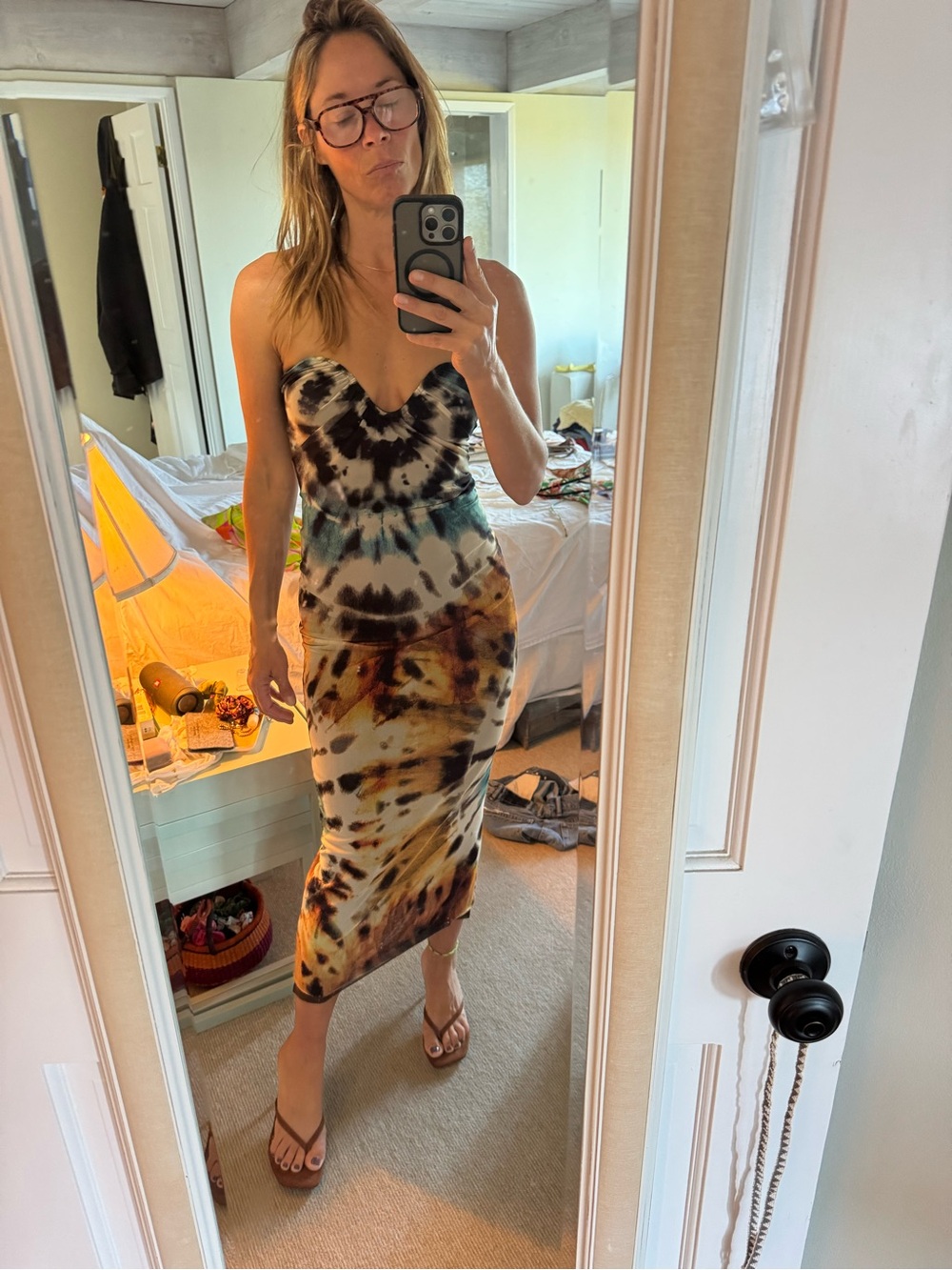 Zara Strapless Tie-Dye Midi Dress - Black, Brown, Teal